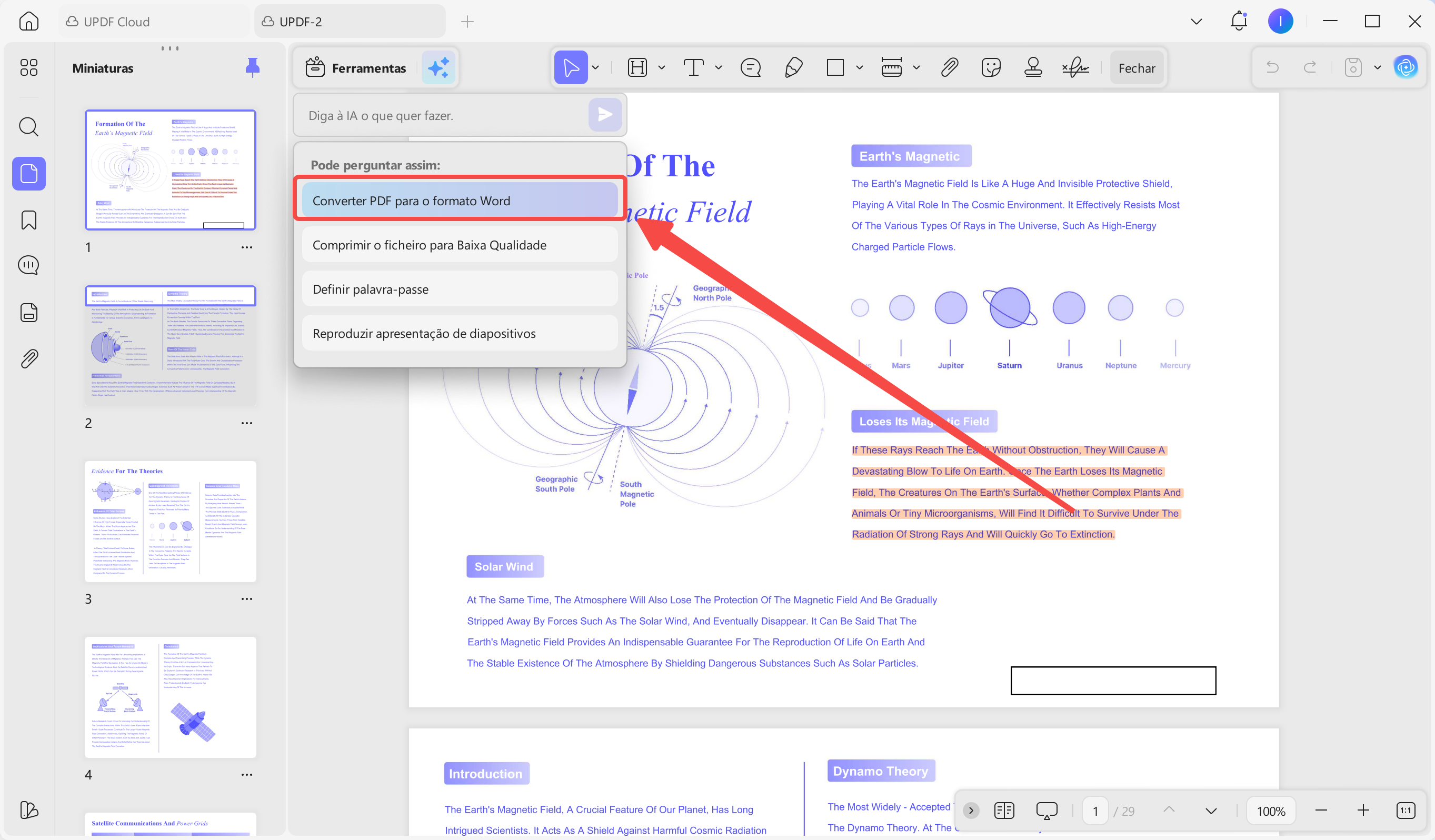Selecione o predefinido para converter PDF para o formato Word