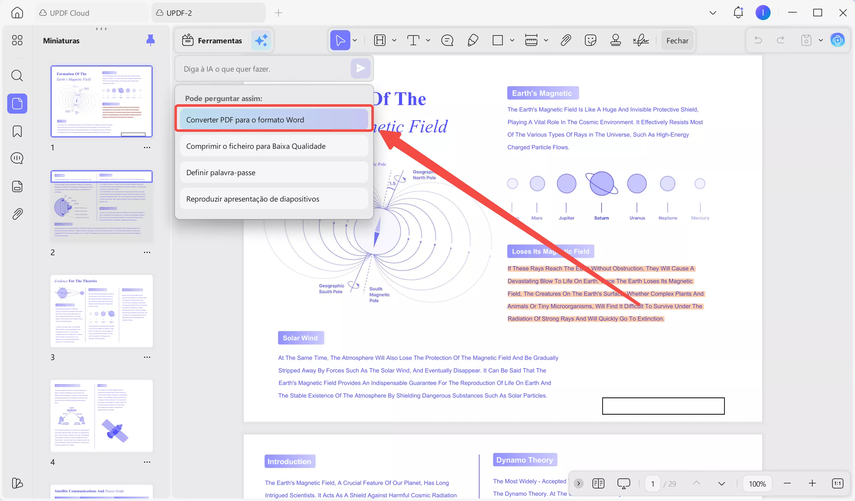 Selecione o predefinido para converter PDF para o formato Word