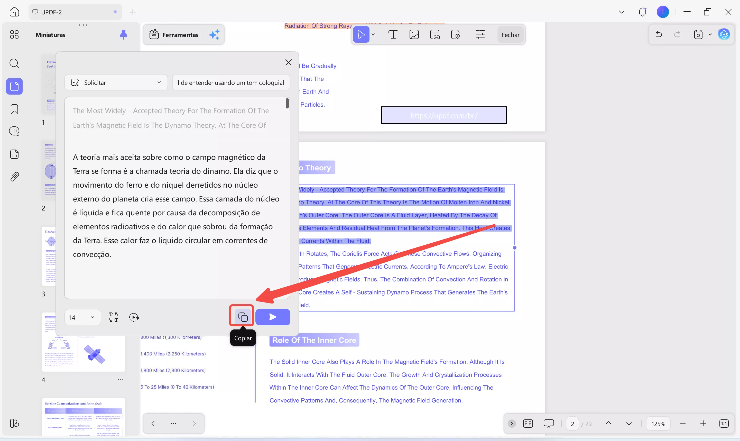 Clique no ícone de copiar