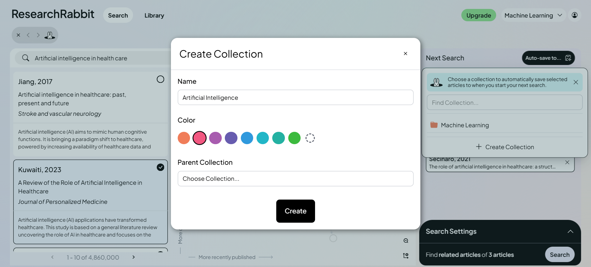 creating collections in researchrabbit