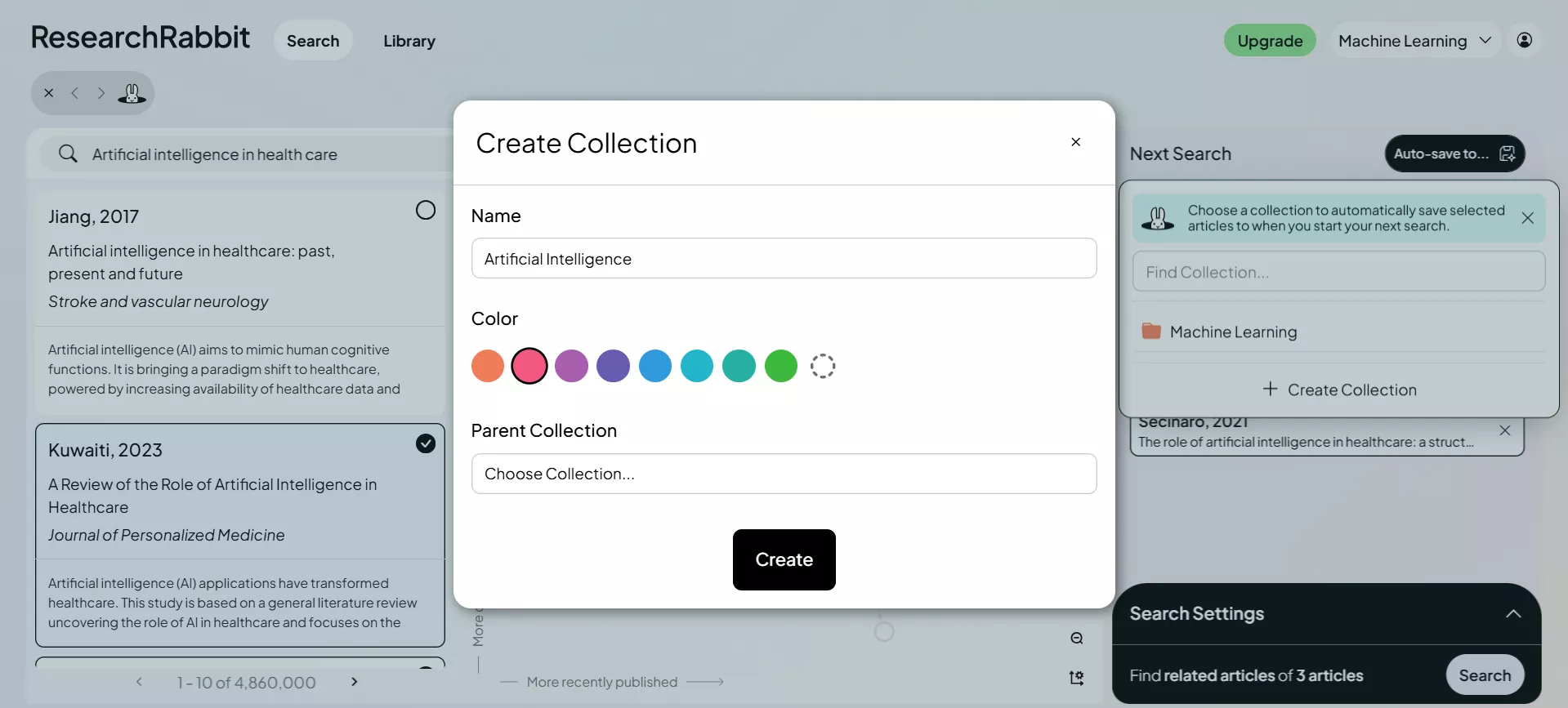 creating collections in researchrabbit