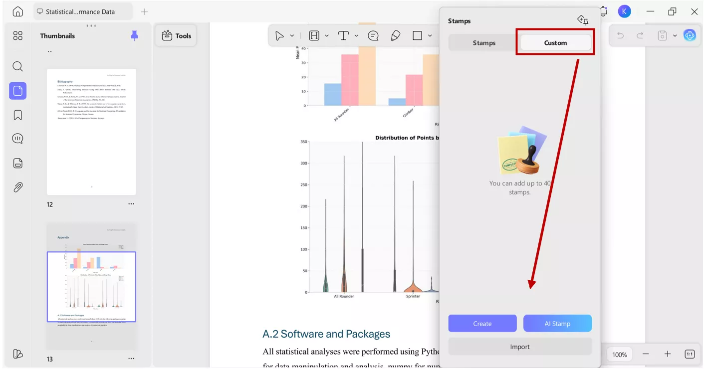custom stamp creation option in updf