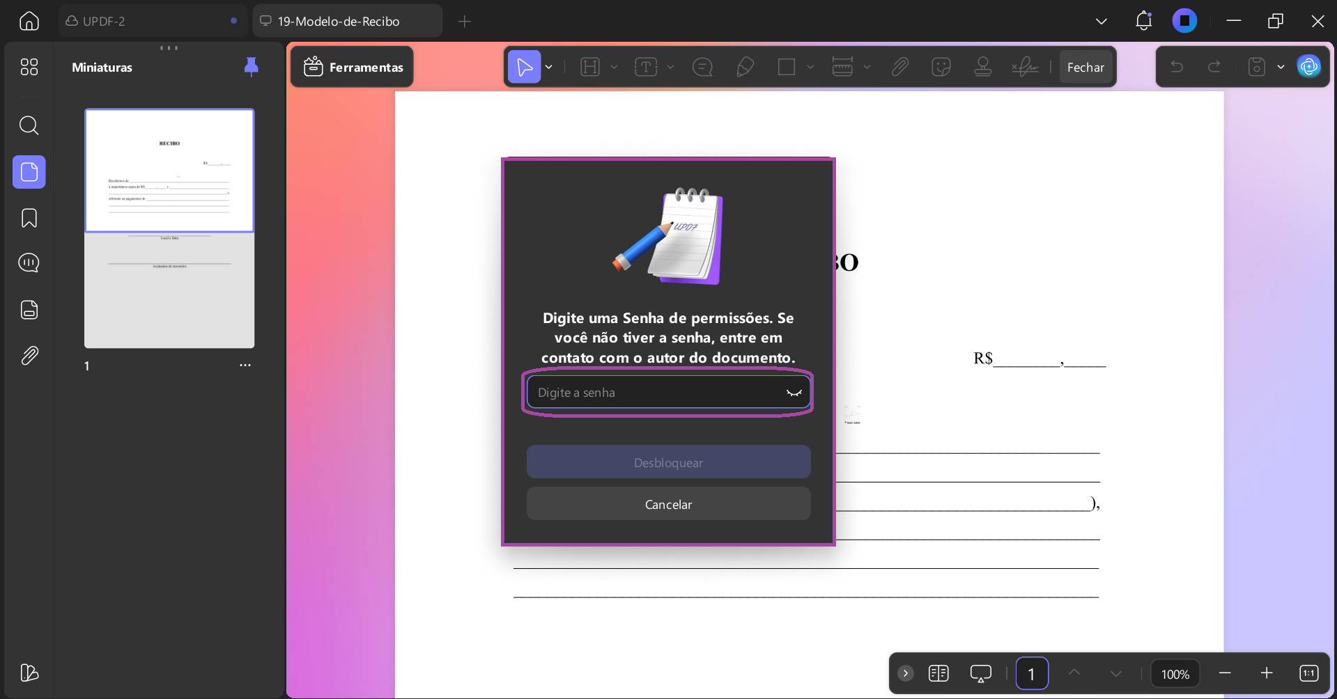 Desbloquear a senha de permissão no UPDF para Windows
