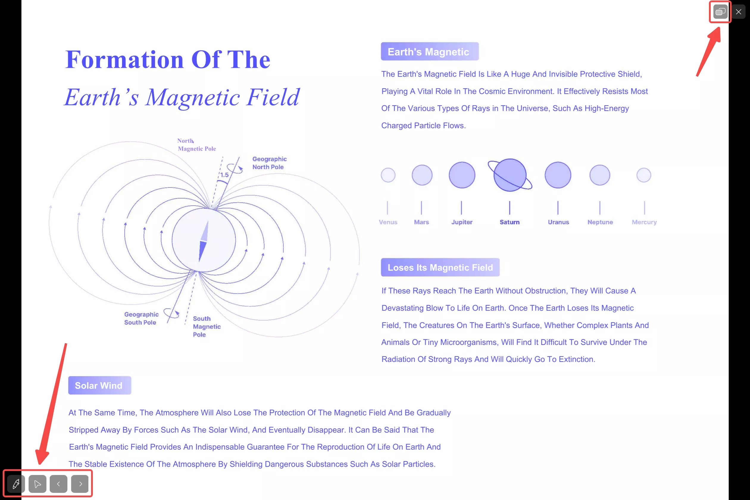 Steuerelemente für den Diashow-Modus in updf