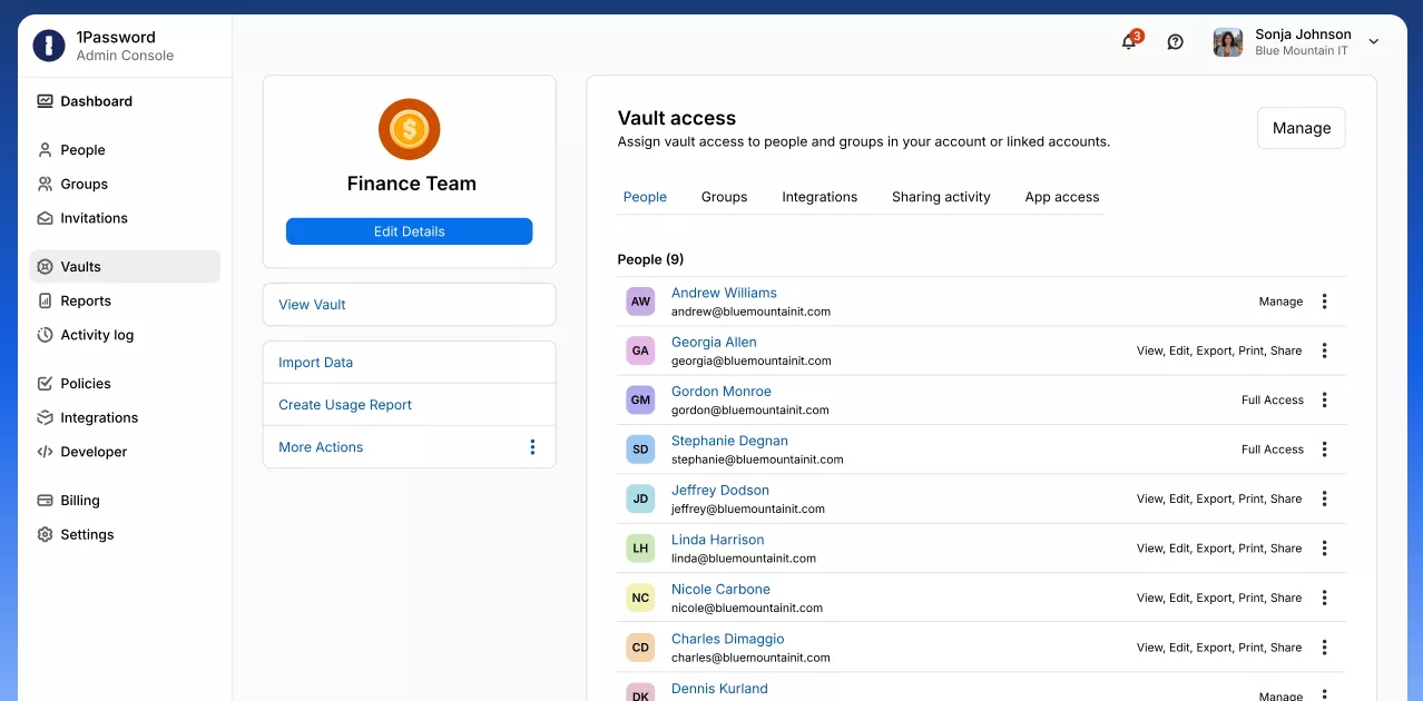 1password vault interface