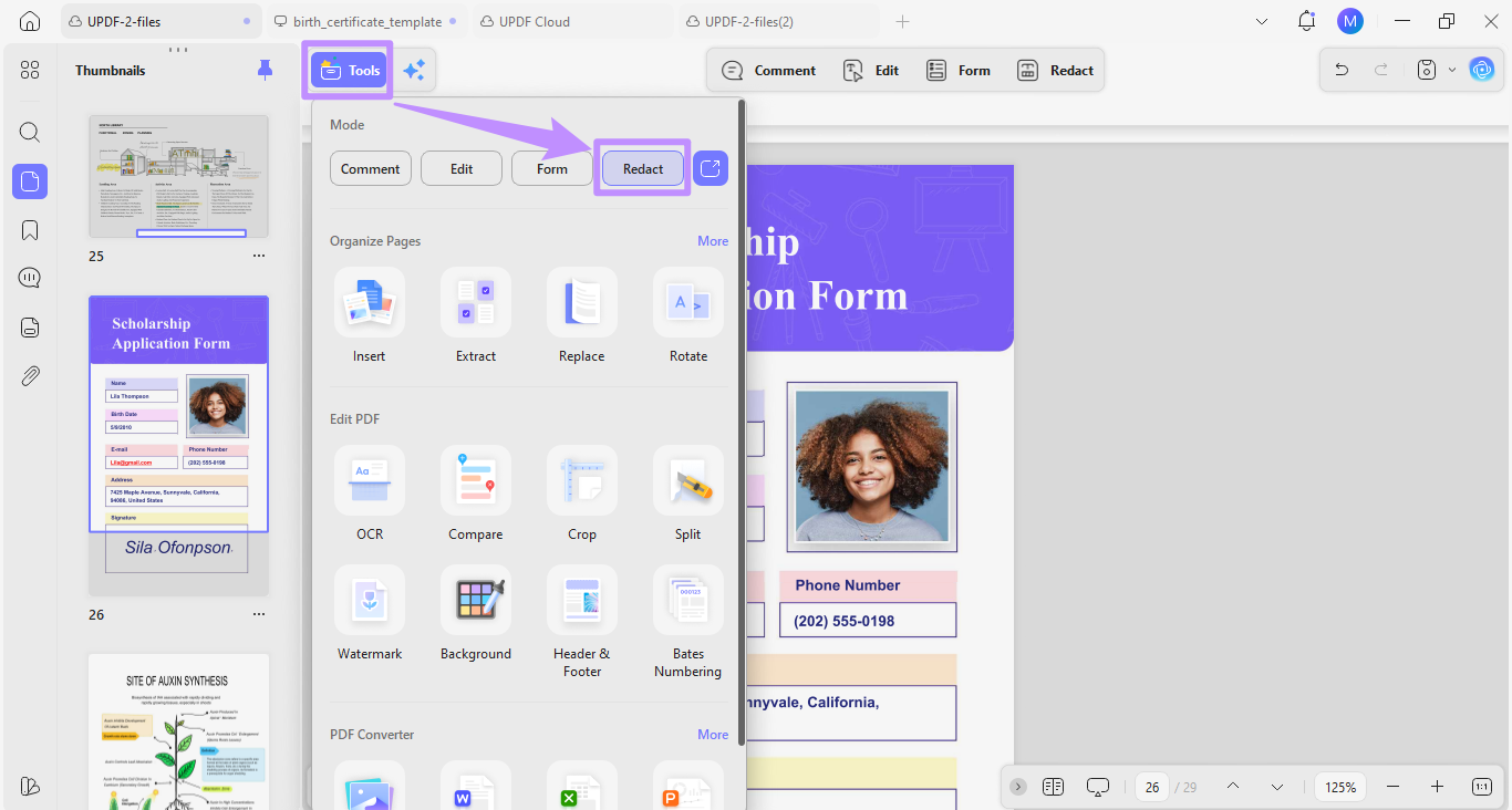  select redact under tools