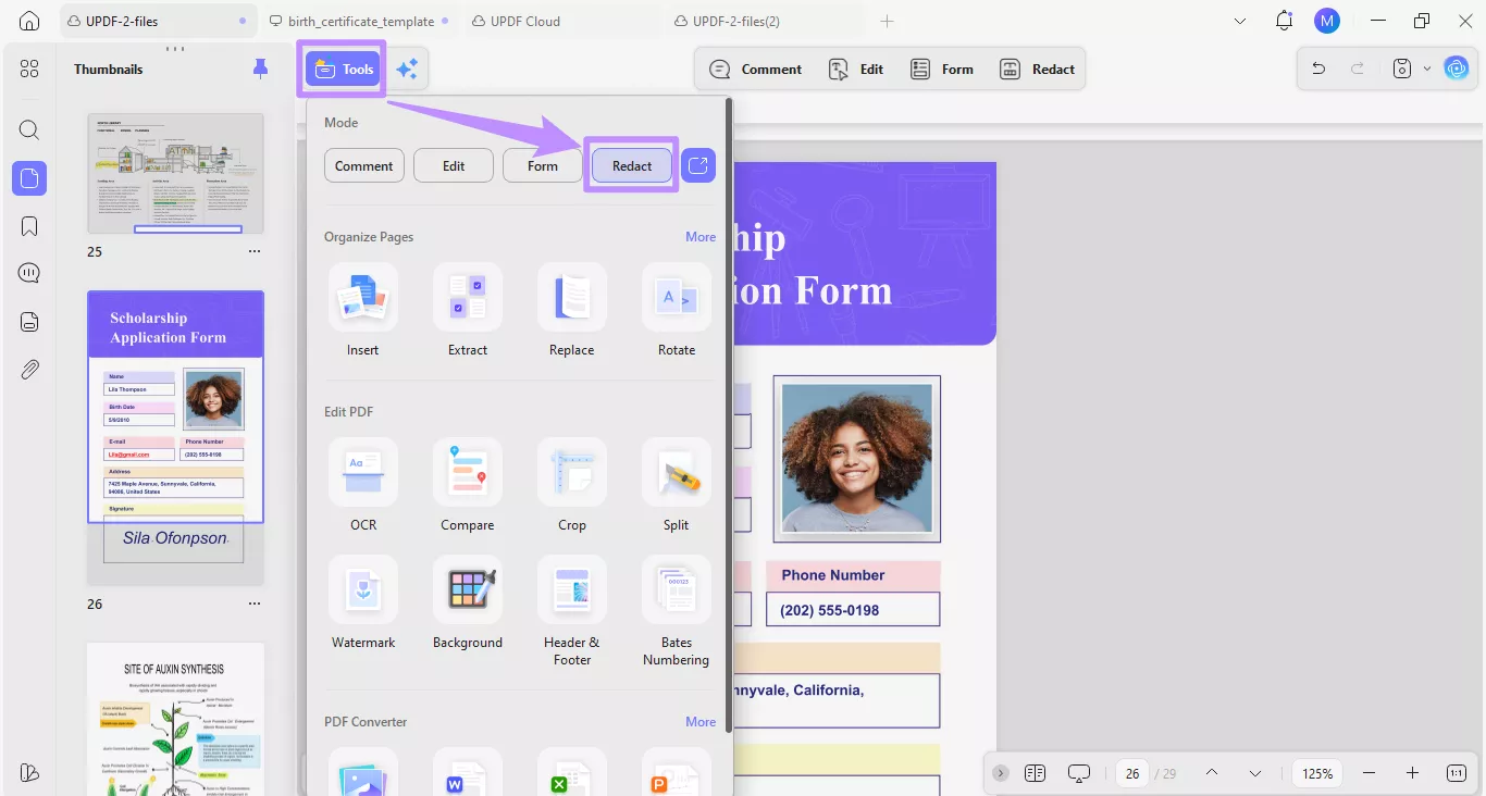  select redact under tools