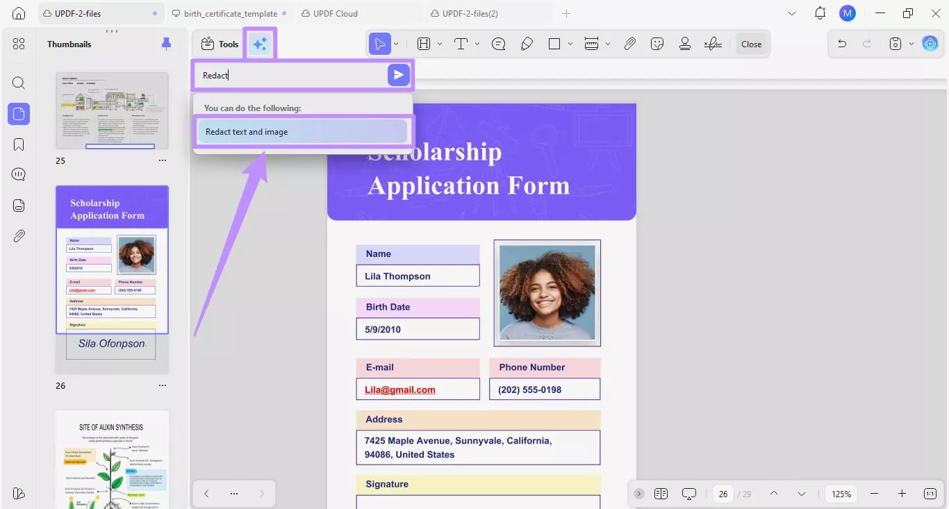 select redact text and image