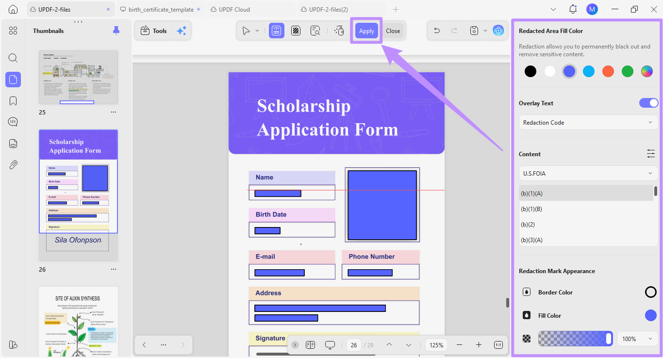  customize and apply redaction
