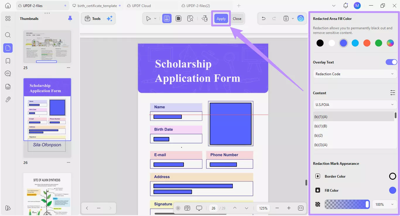  customize and apply redaction