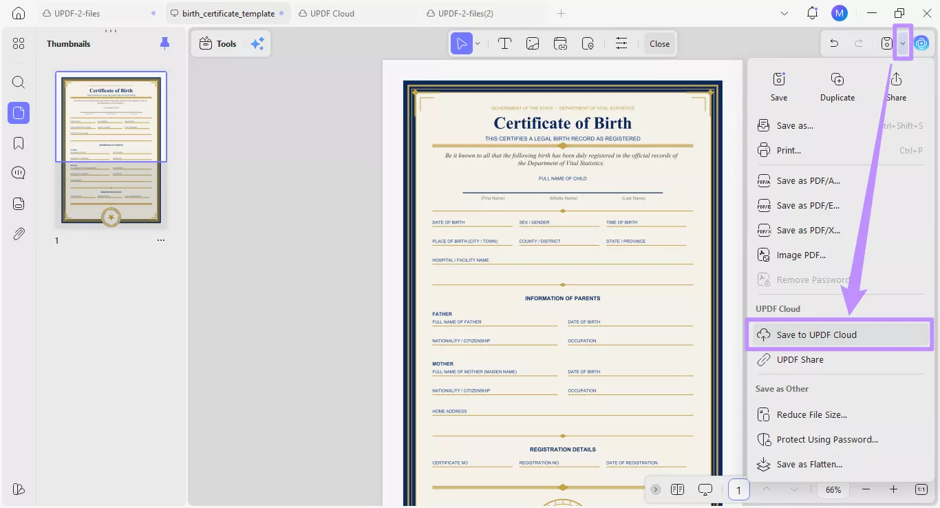 choose to save to updf cloud