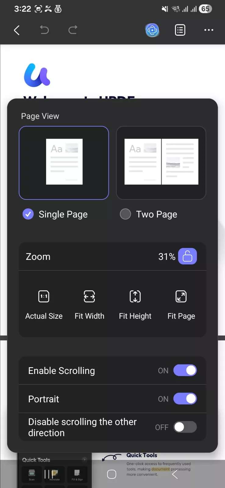 updf page layout options