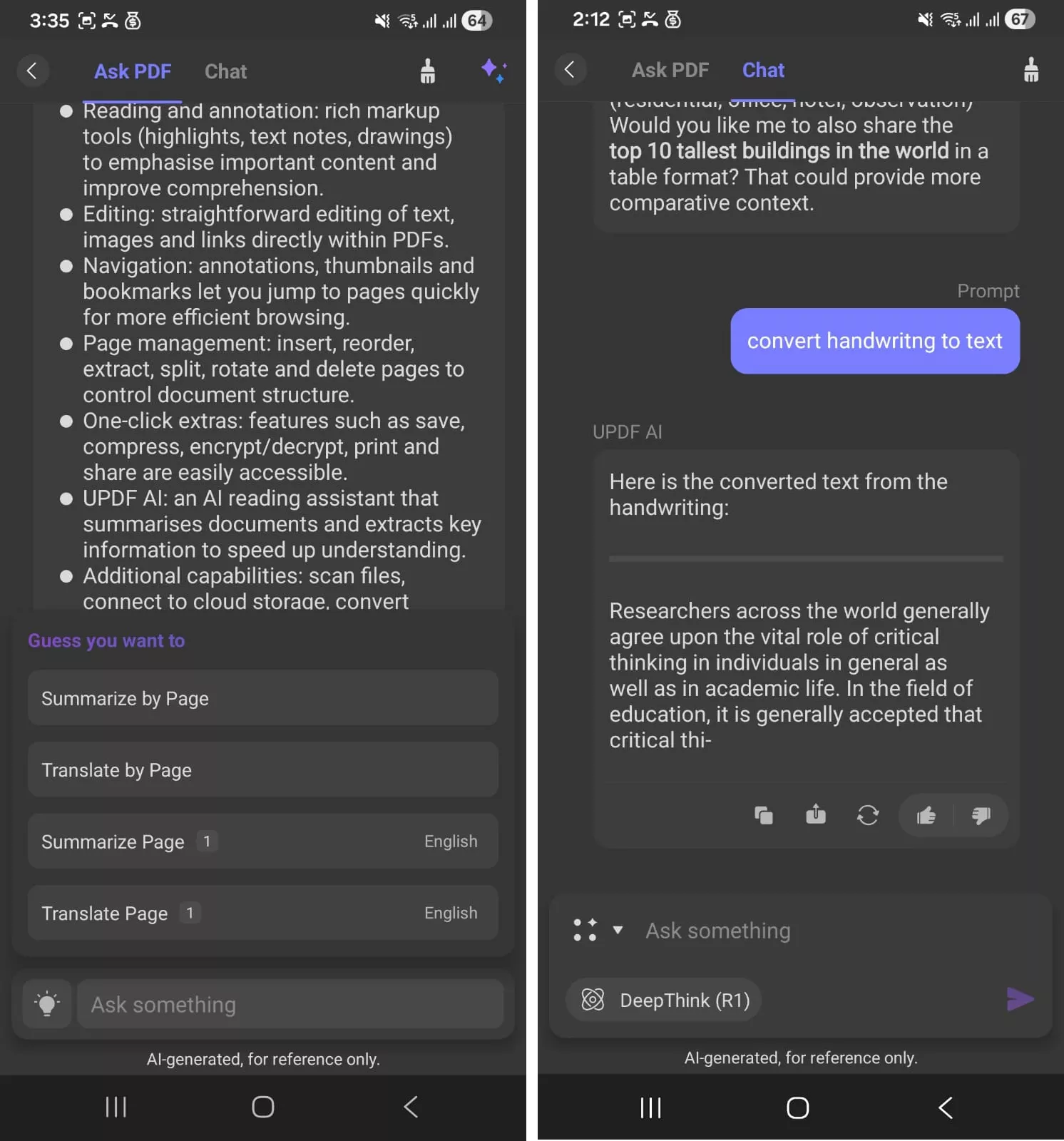 updf ai chat interface
