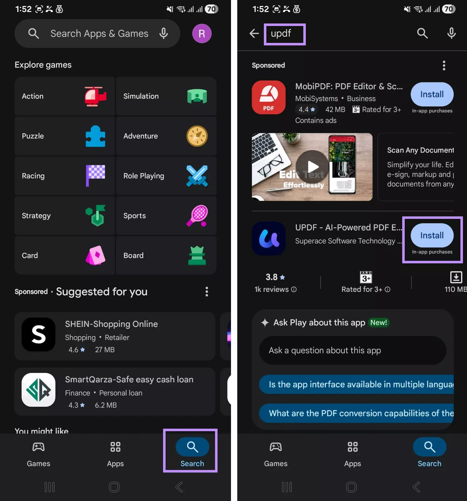 install updf app from play store