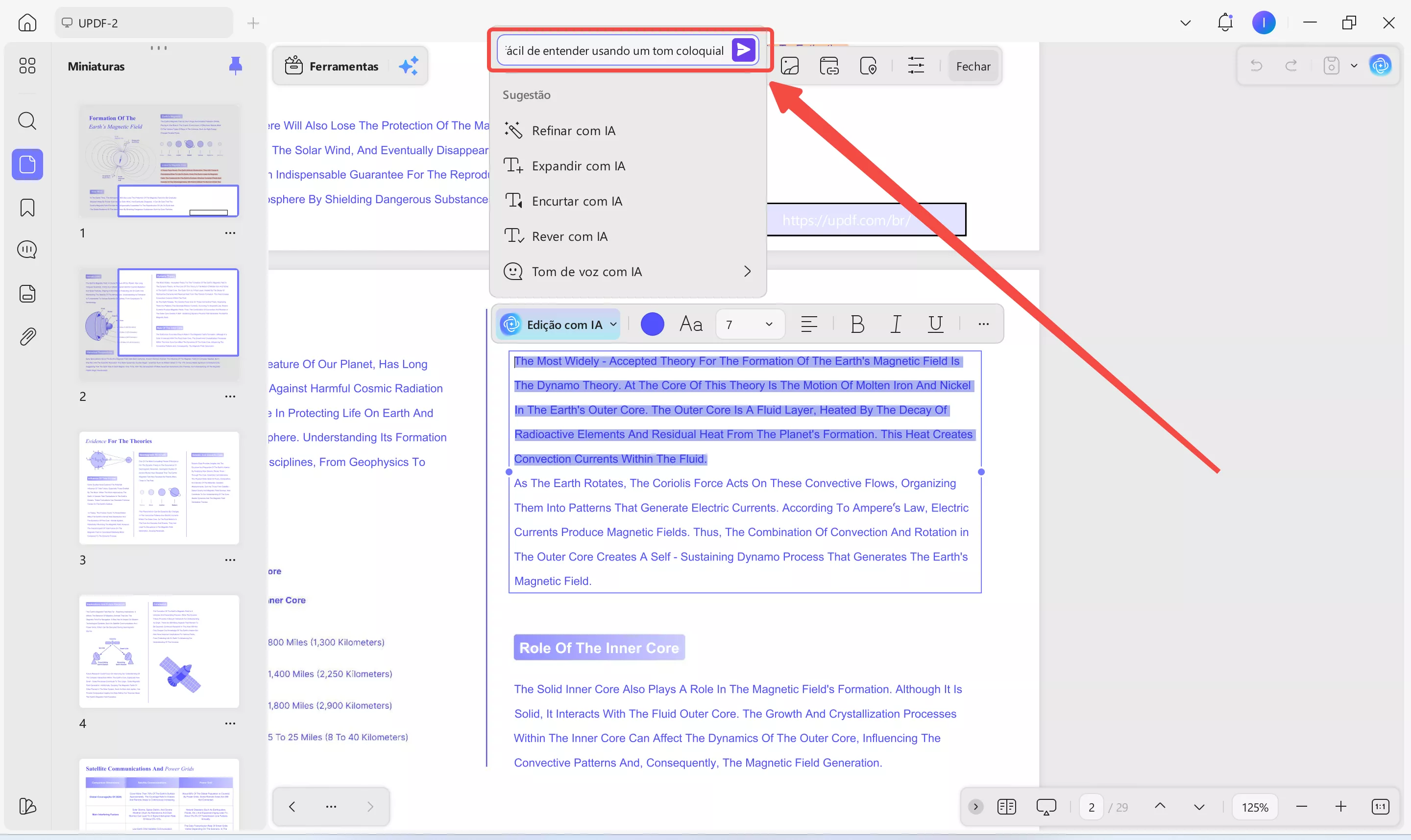 Insira um comando de texto personalizado
