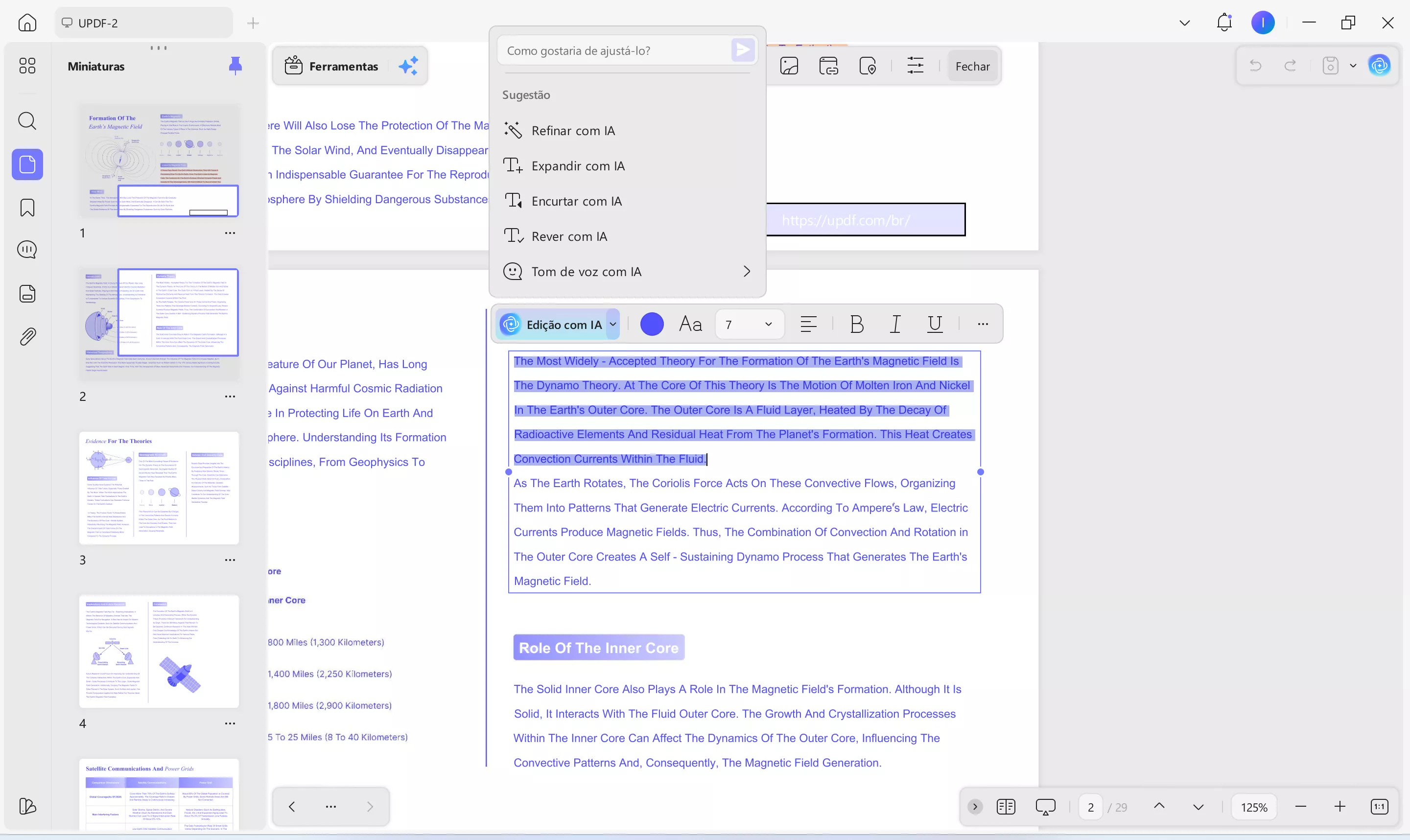 Clique no menu suspenso de edição com IA