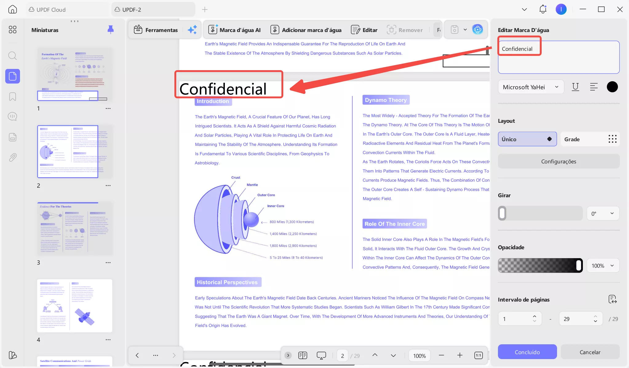 Marca d'água de texto adicionada automaticamente