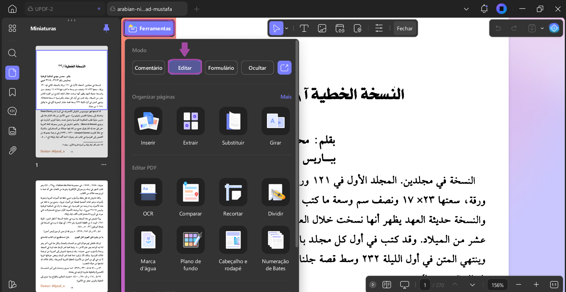 Editar PDFs em árabe no UPDF para Windows