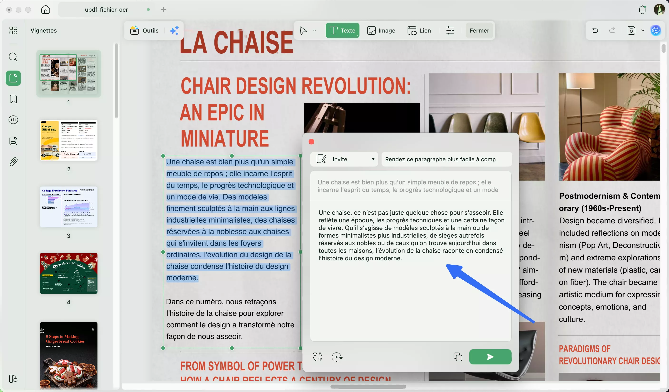 Réponse de modification de l'IA à une invite personnalisée