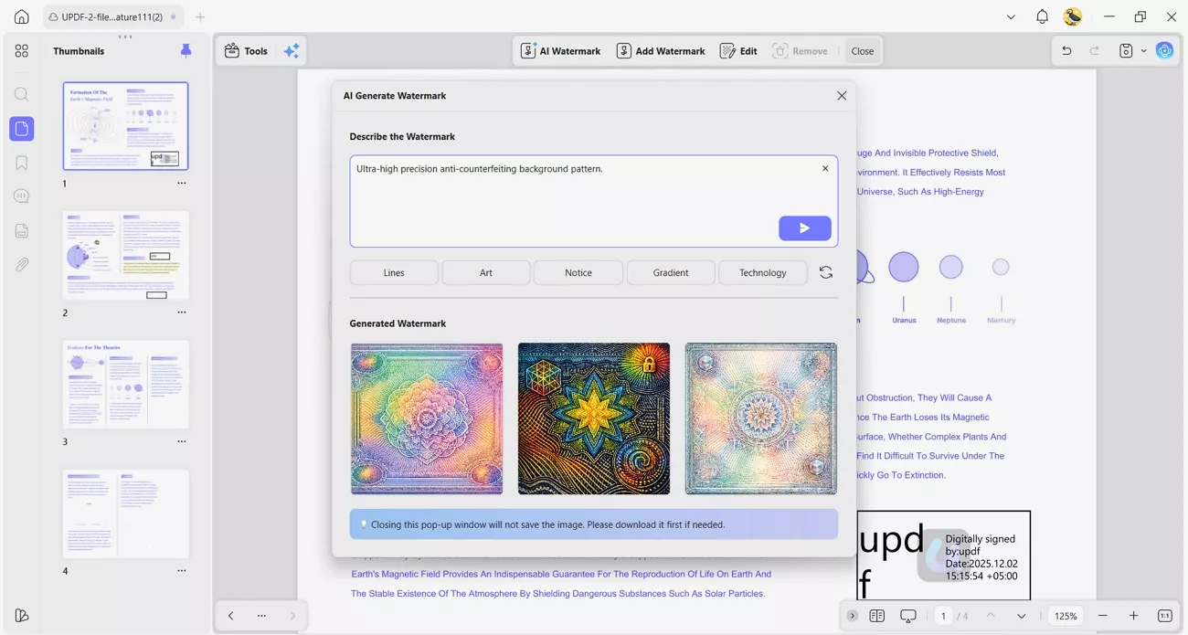 create add watermark updf ai