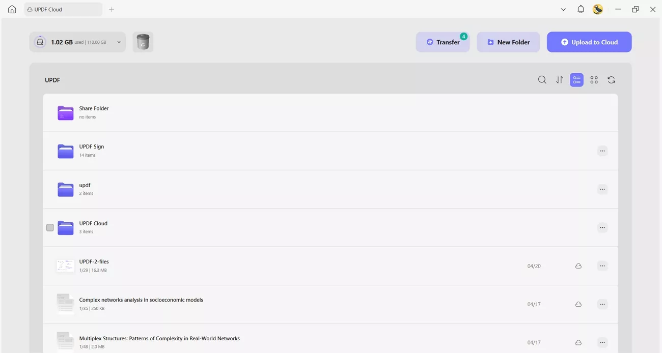 save share pdf file updf cloud