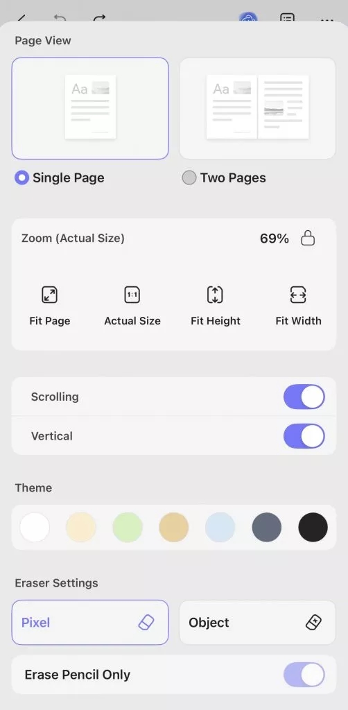 updf mobile pdf viewing modes