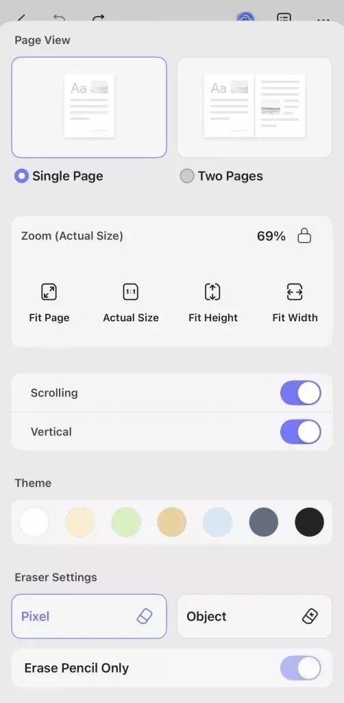 updf mobile pdf viewing modes