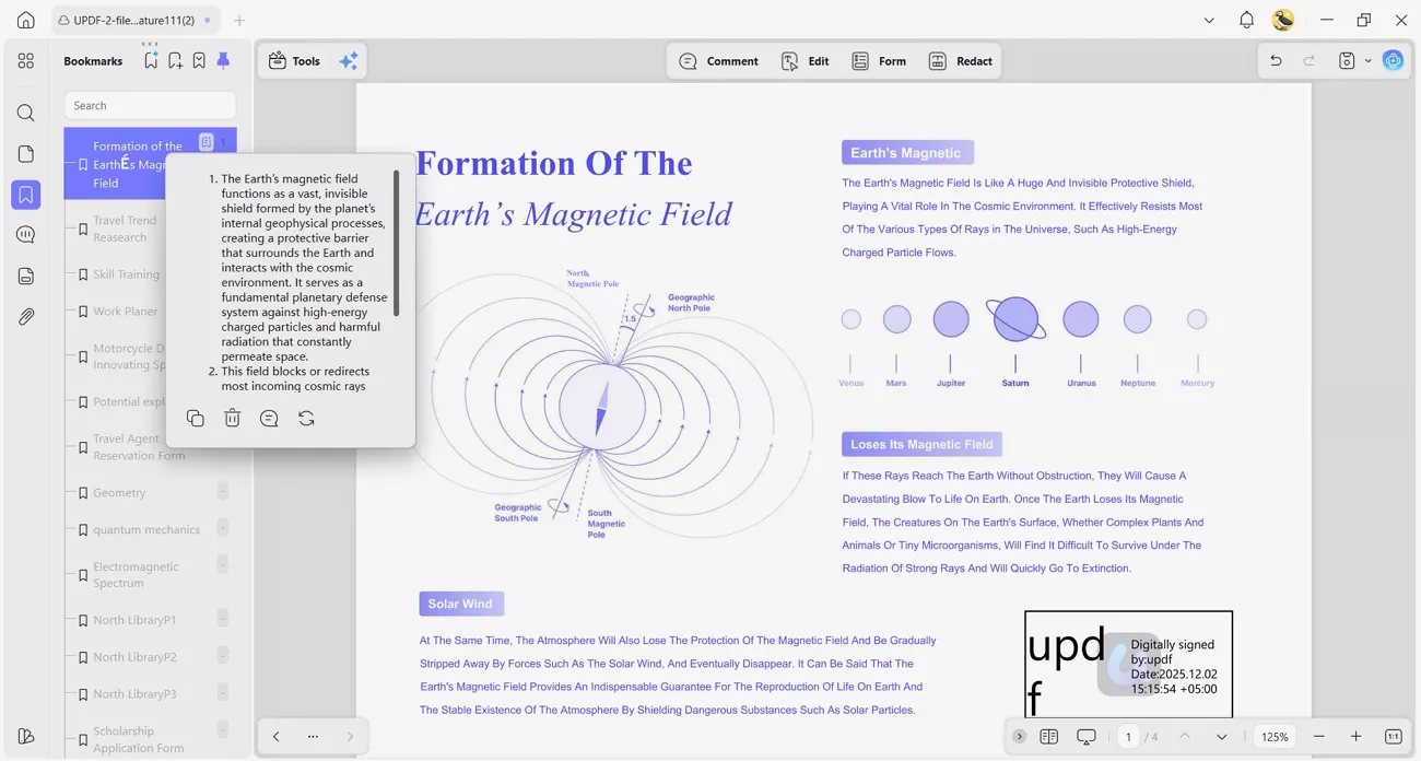 summarize each created bookmark updf ai