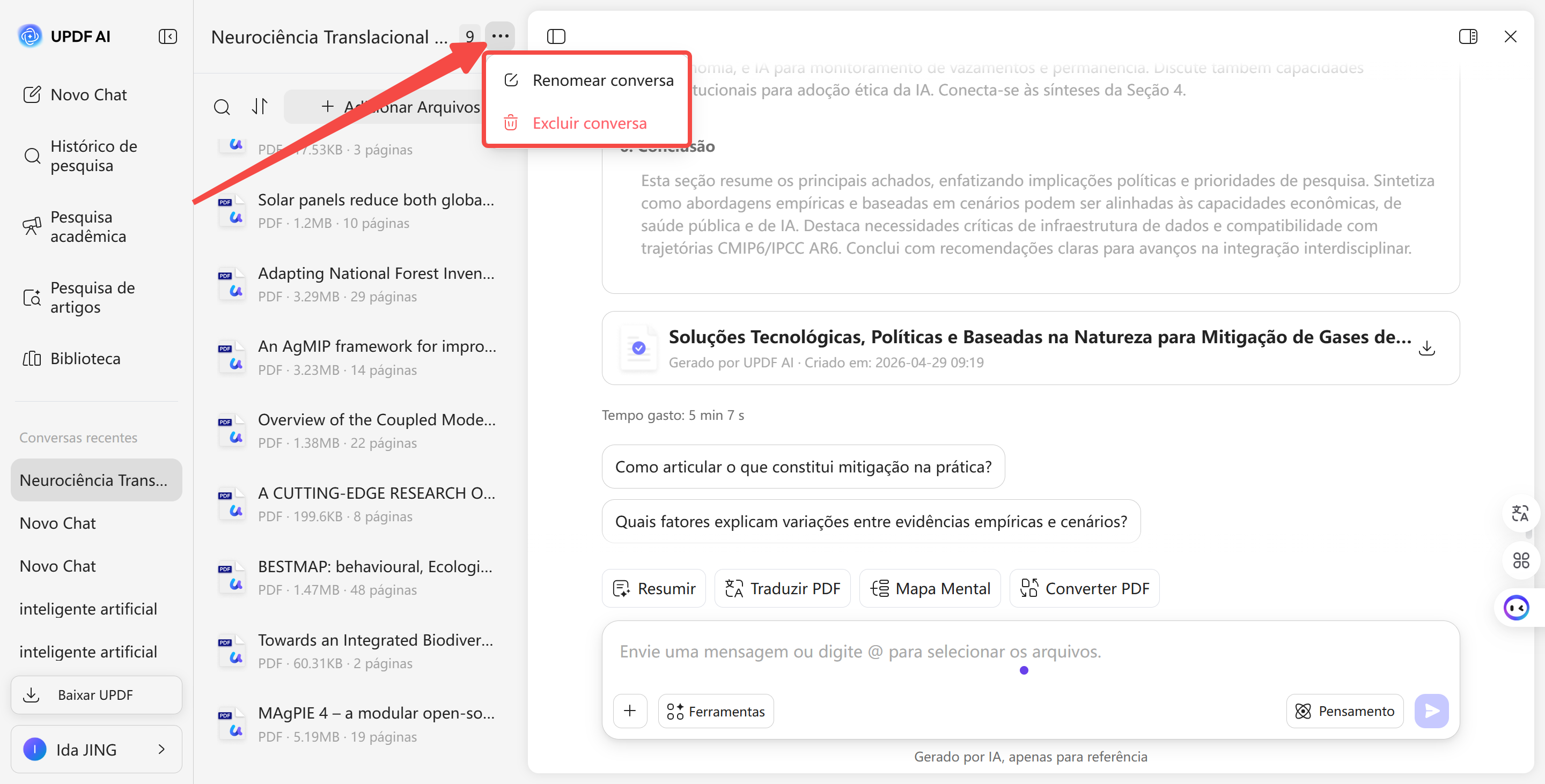 Personalização do projeto: pesquisa acadêmica