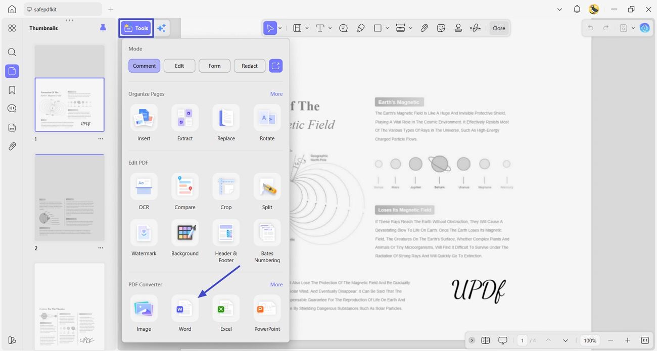 updf pdf to word built in converter