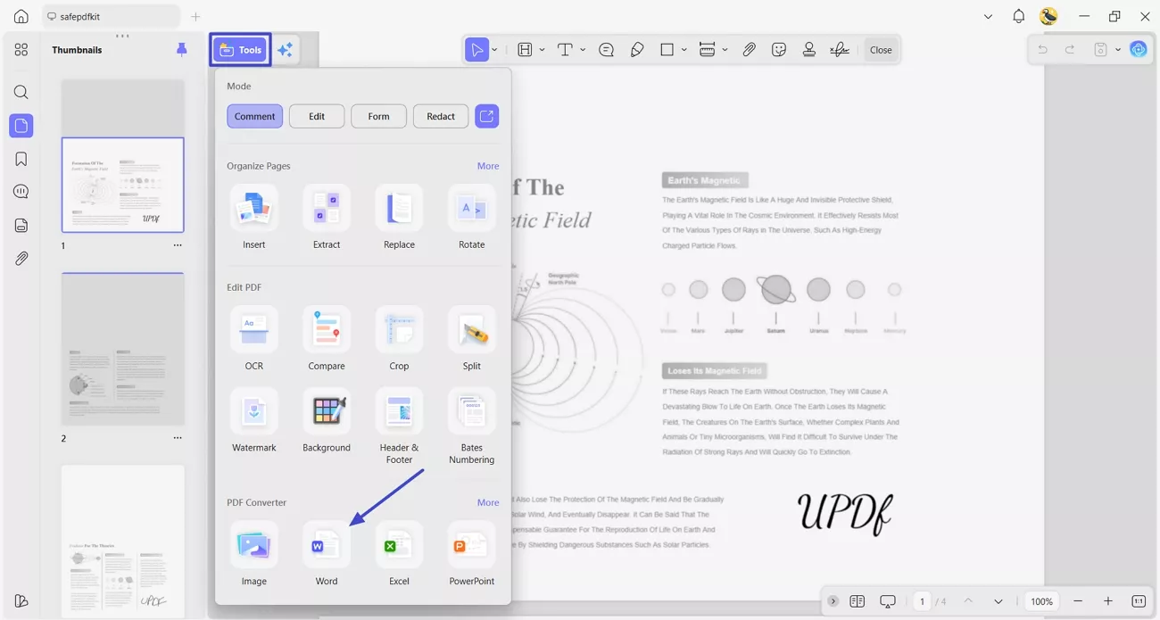 updf pdf to word built in converter