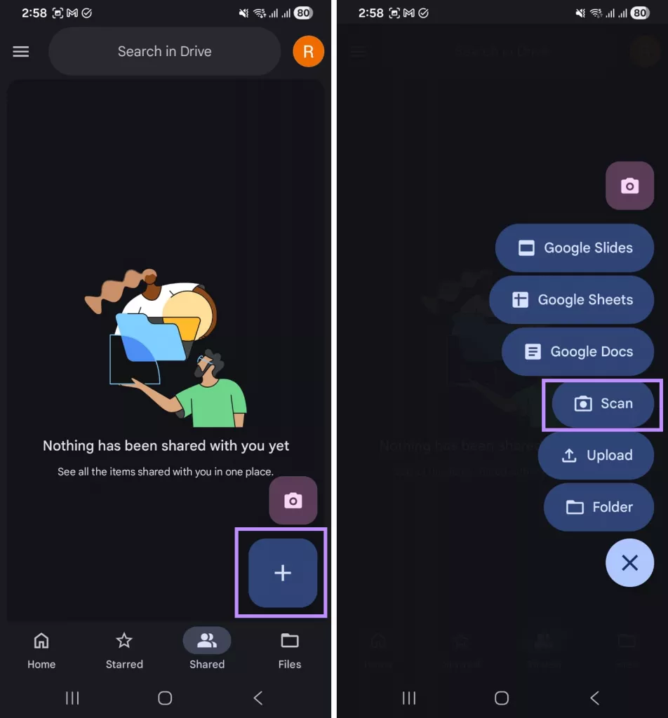  tap the plus icon and select scan