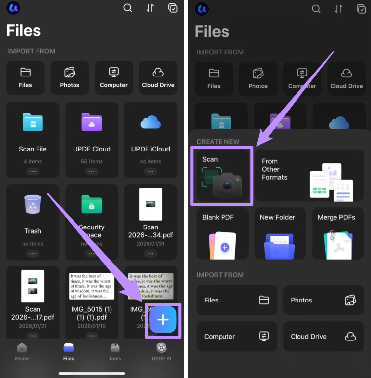 tap the plus button and select scan