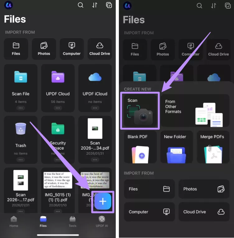  tap the plus button and select scan
