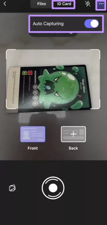 select the id card mode and enable auto-capturing