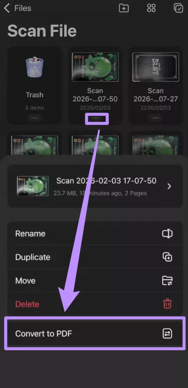 select convert from the three-dot menu
