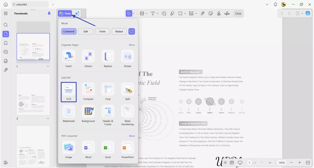 access updf ocr built in tool 