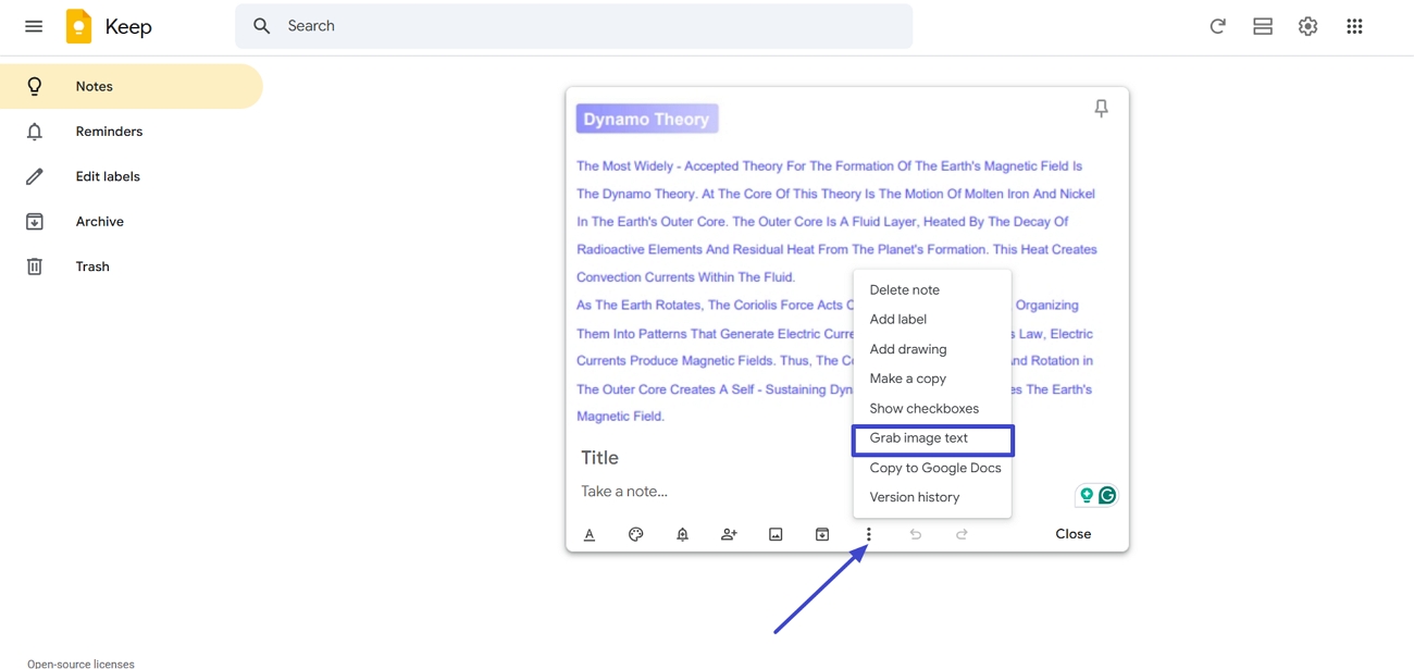 choose grab image text feature