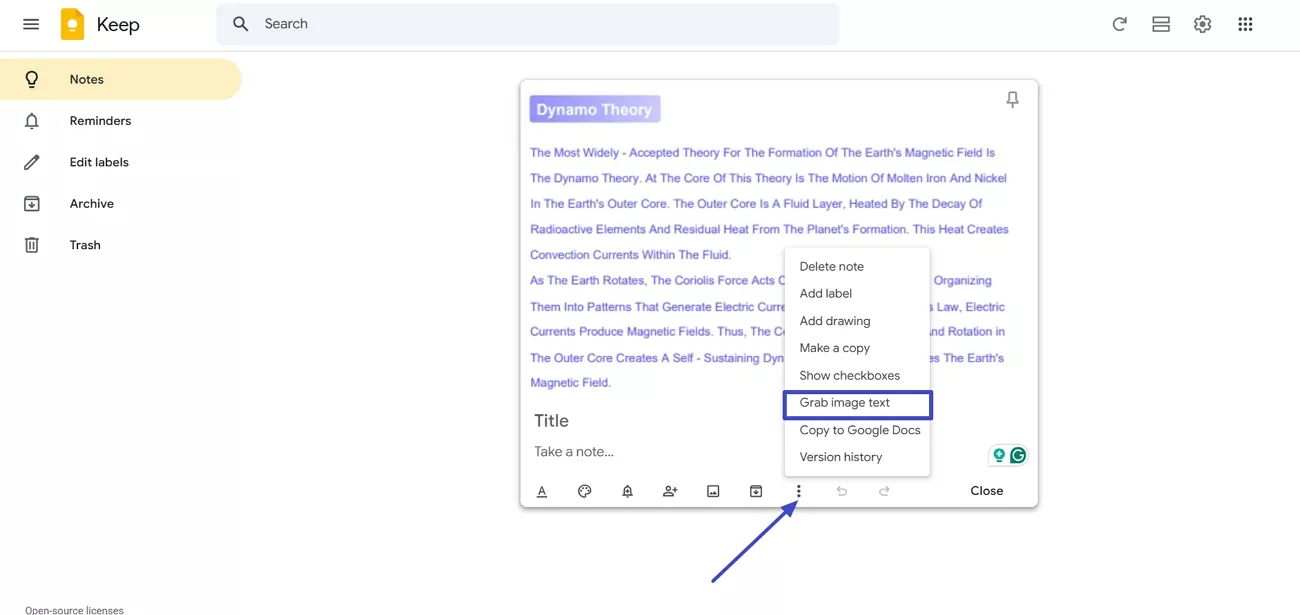 choose grab image text feature
