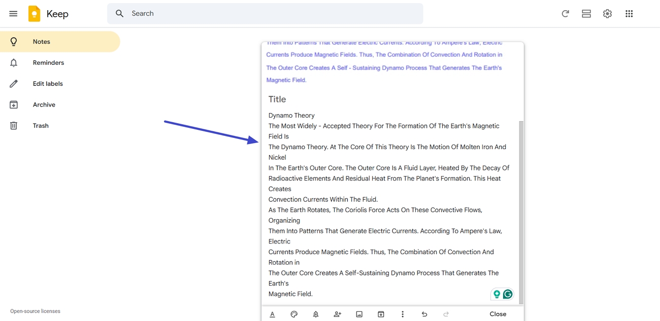 review extracted google keep text