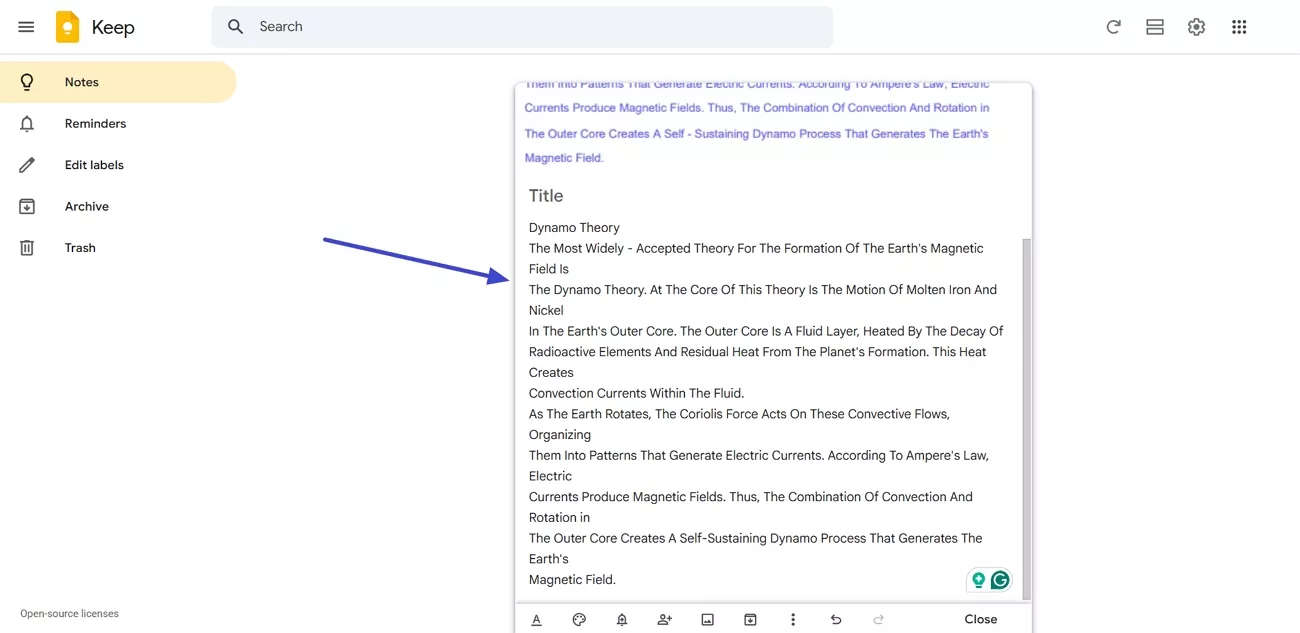 review extracted google keep text