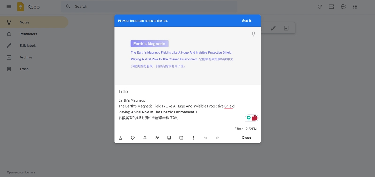  multilanguage text extract google keep