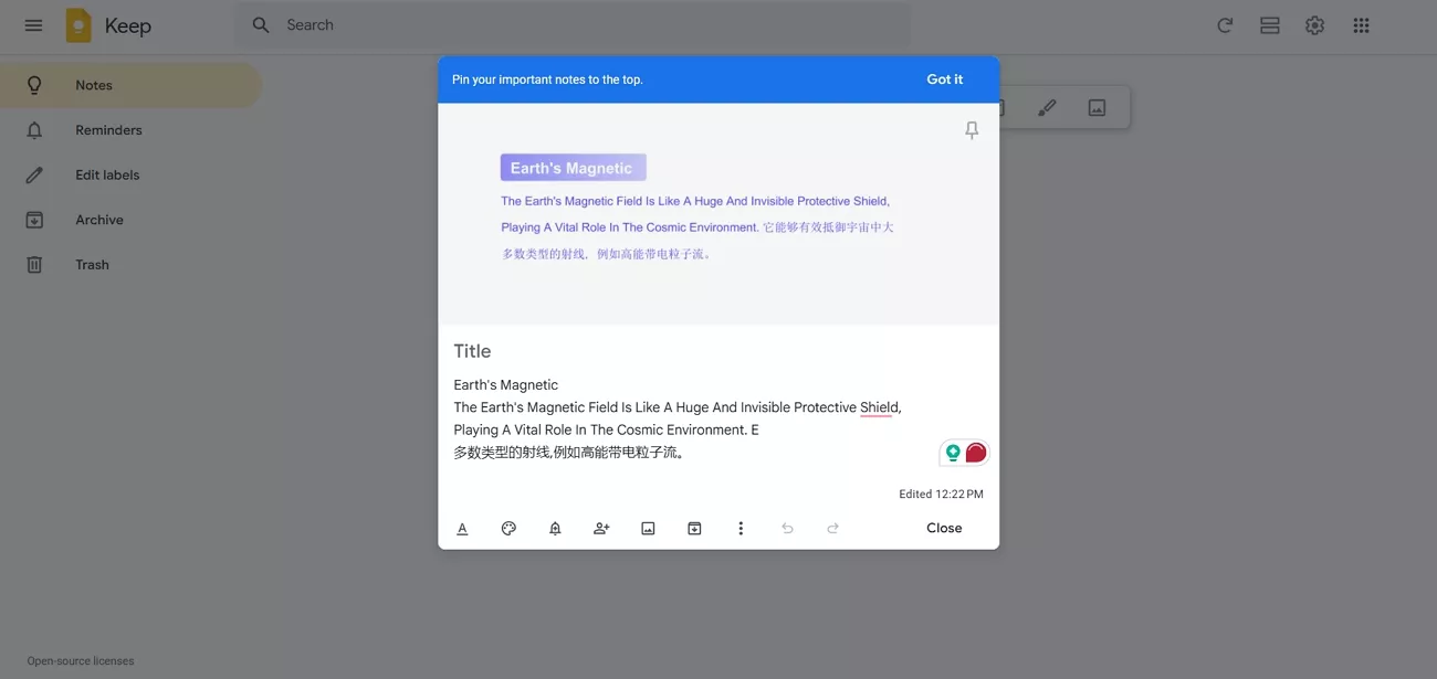  multilanguage text extract google keep