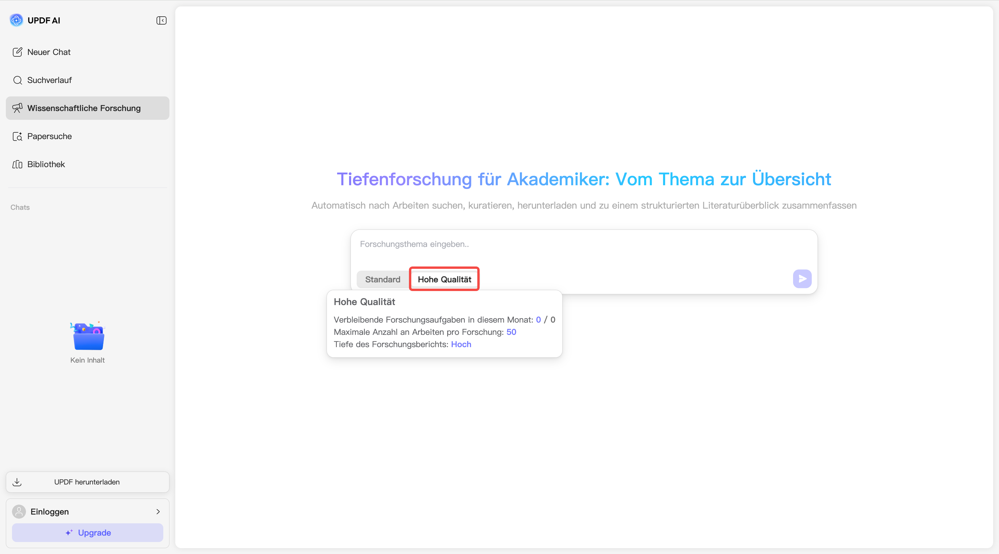 updf ai – gründliche Recherche, hohe Qualität