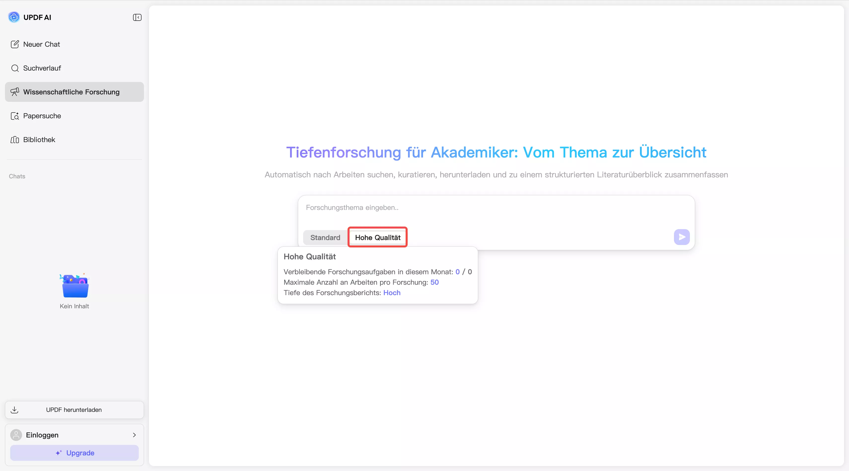 updf ai – gründliche Recherche, hohe Qualität