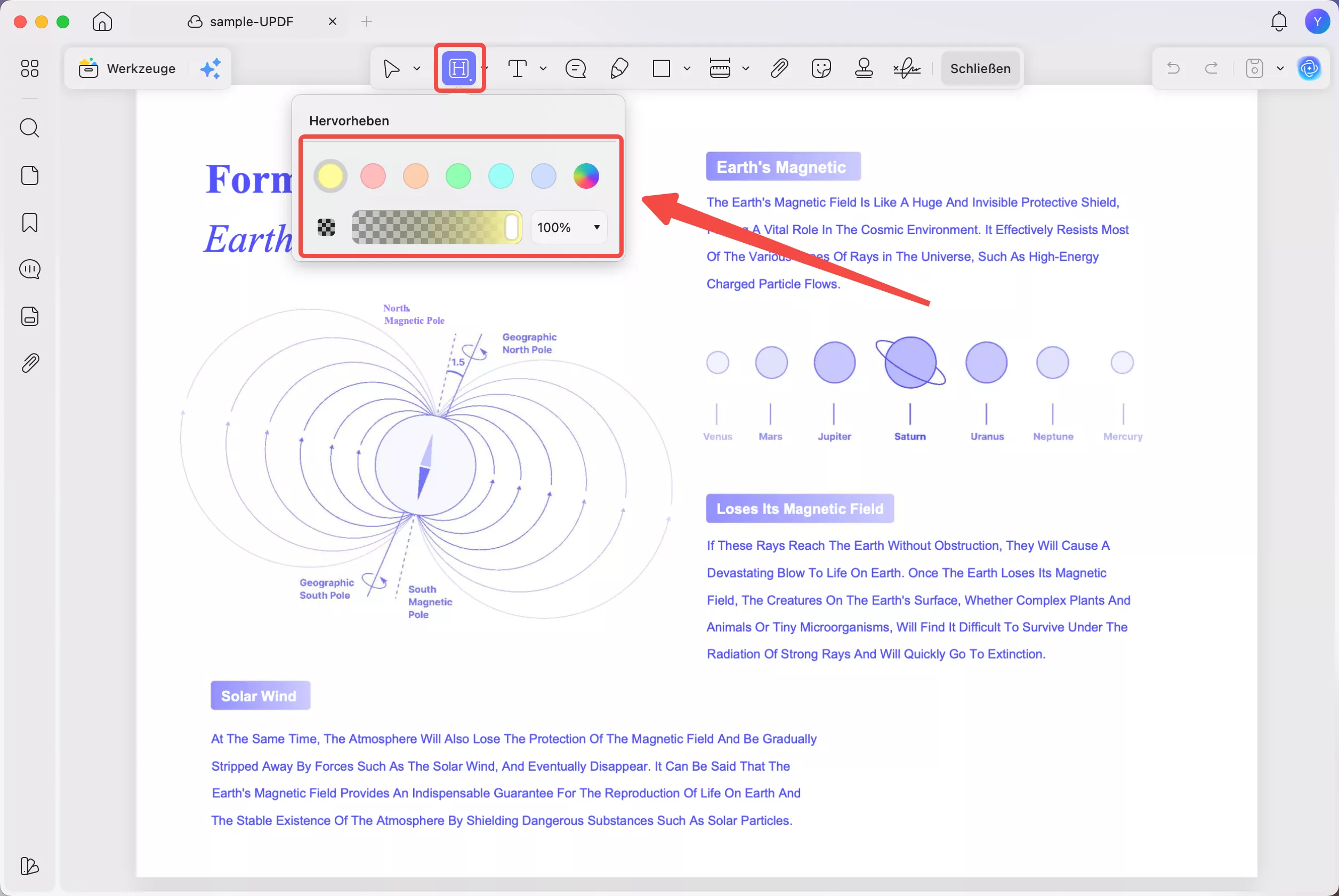 Farbe für Hervorhebung auswählen