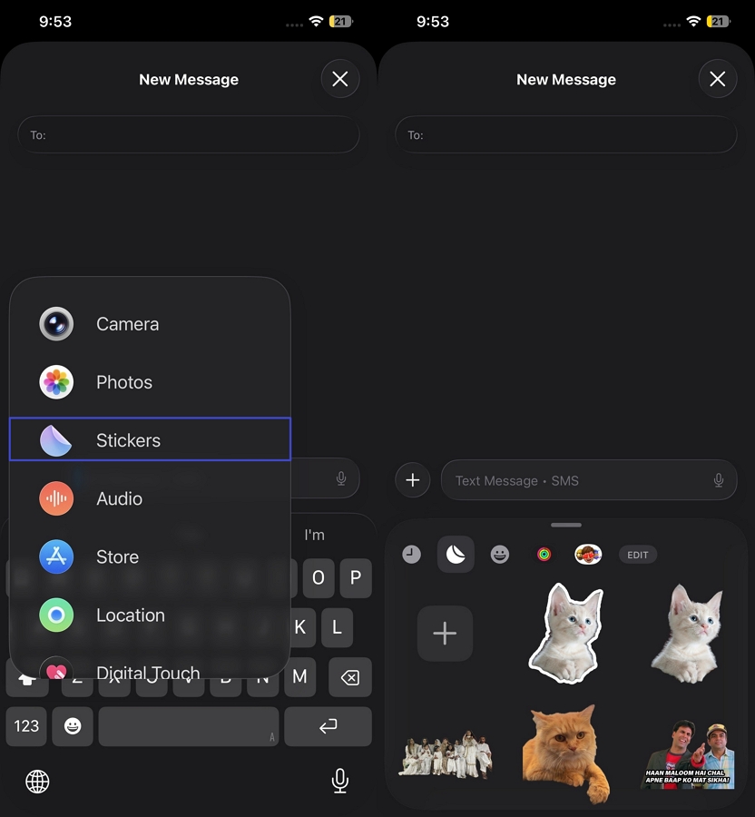 send stick imessage whatsapp chat
