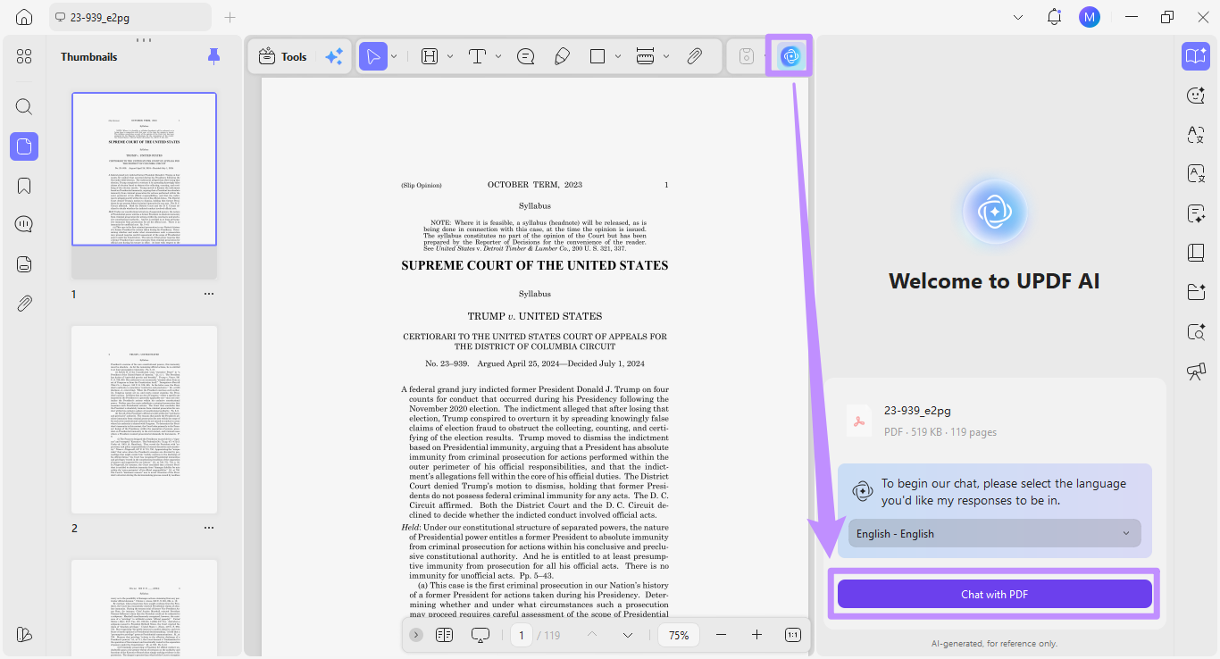 click on chat with pdf