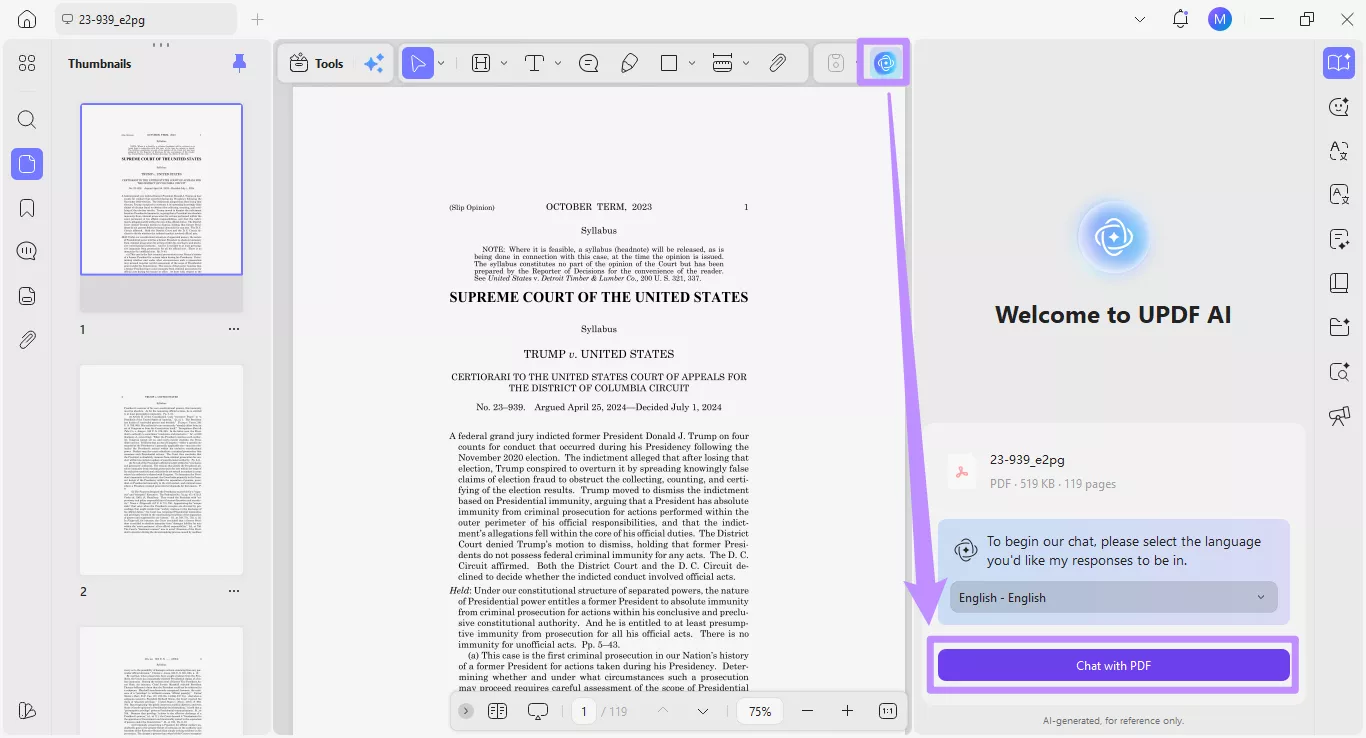 click on chat with pdf
