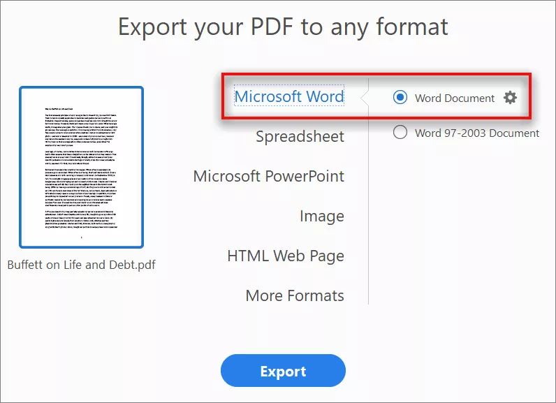 Convertisseur Adobe Acrobat PDF vers Word pour PC